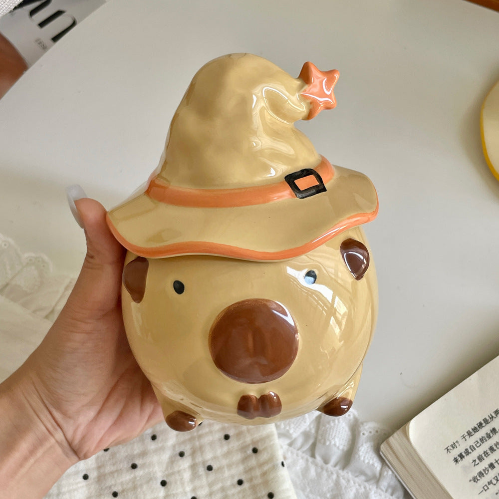 Cute Capybara Ceramic Mug with Lid – Aesthetic Coffee Cup for Girls, Creative Cartoon Water Cup, Office & Home Breakfast Mug, Birthday Gift