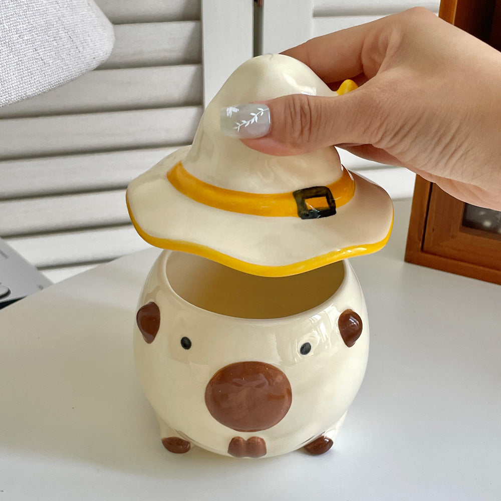Cute Capybara Ceramic Mug with Lid – Aesthetic Coffee Cup for Girls, Creative Cartoon Water Cup, Office & Home Breakfast Mug, Birthday Gift